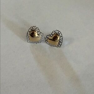 Vintage Avon Gold & Silver tone Heart Stud Earrings